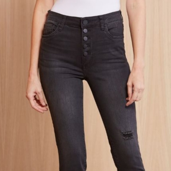 Kut from the Kloth Connie destructed High Rise Skinny Jeans limber black sz 14 - Picture 4 of 6